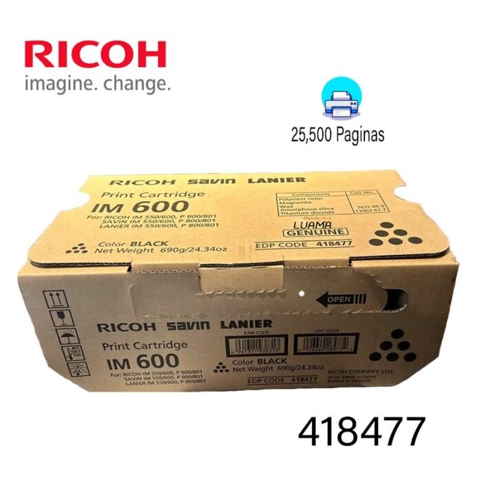 Toner Ricoh 418477 (IM600) Negro 25500 páginas