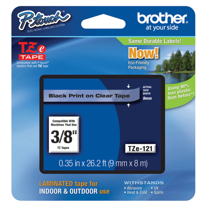 Cinta Brother TZE-121 | Negro sobre Transparente 9mm (3/8″) x 8 mts. Cinta Brother TZE-121 | Negro sobre Transparente 9mm (3/8″) x 8 mts.