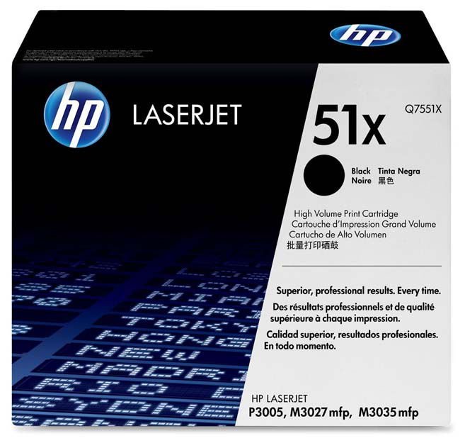 Tóner Hp 51X (Q7551X) Negro 13,000 Pag LaserJet P3005 Tóner Hp 51X (Q7551X) Negro 13,000 Pag LaserJet P3005