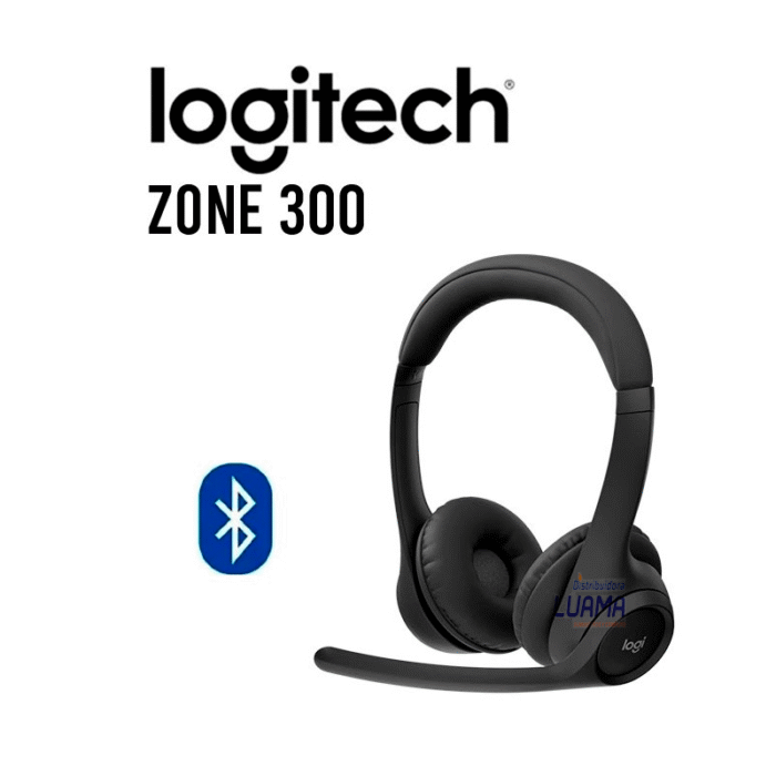 Audífono Logitech Zone 300 Con Micof. Bluetooth, 20Hrs Negro