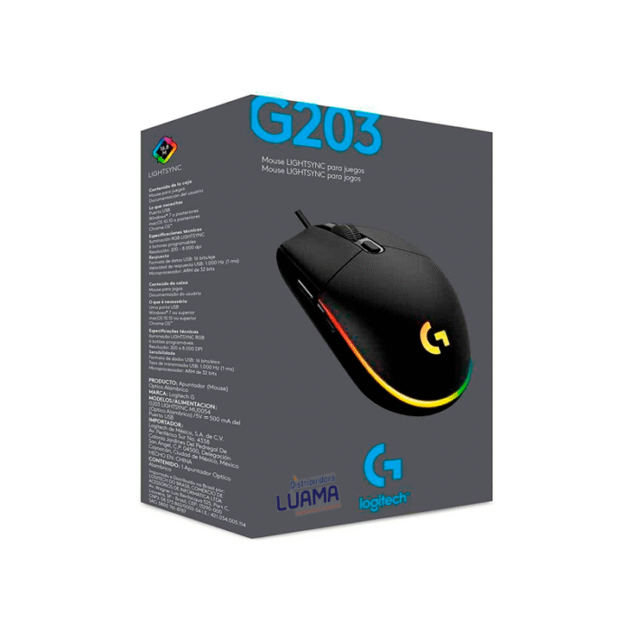 Mouse Logitech G203 Lightsync Óptical 8000 DPI RGB Black
