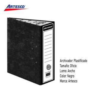 Archivador Oficio Artesco Plastificado Lomo Ancho Negro