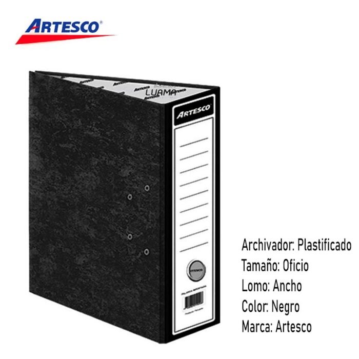Archivador Oficio Artesco Plastificado Lomo Ancho Negro