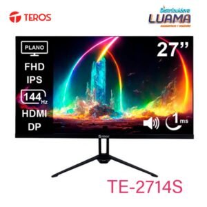 Monitor Plano TEROS TE-2714S, 27″ FHD IPS,144Hz,1ms, HDMI, DP, Audio Out, Parlantes, Negro