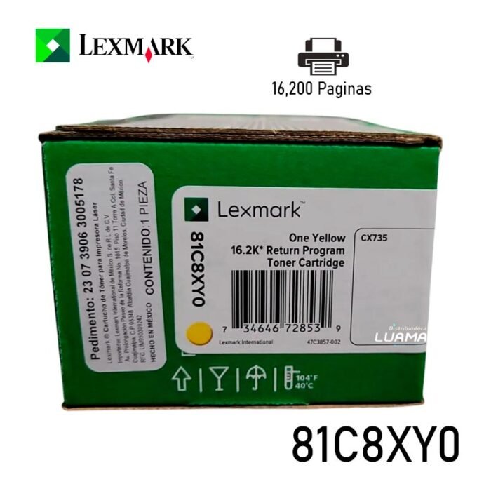Toner Lexmark 81C8XY0 Yellow 16.2K Original CS/X73X