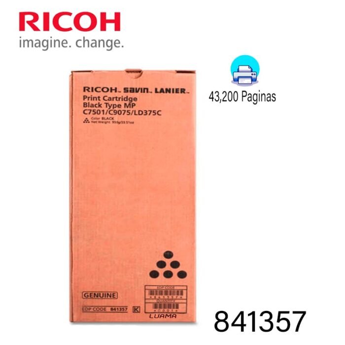 Toner Ricoh 841357 Black MP C7501/LD375C 43200 Paginas
