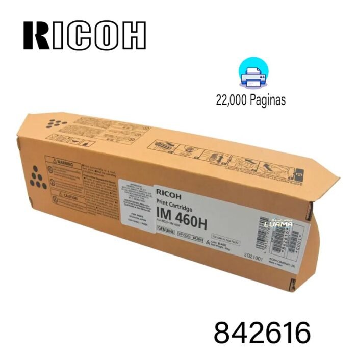 Toner Ricoh IM 460H (842616) Multifuncional IM 460F / IM 370F Black 22K Páginas