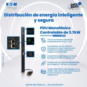 PDU para Rack Eaton Monofásico Controlable de 3.7kW, 24 tomas controlables individualmente