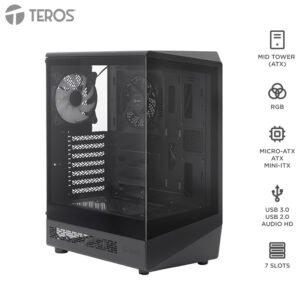Case Gamer Teros TE-1321G, Mid Tower, USB 3.0 / USB 2.0, Audio, Ventilador RGB, Negro