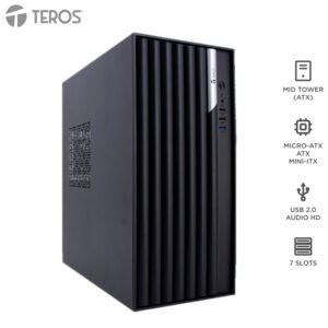 Case TEROS TE-1036S, Factor de forma ATX, 250 W, USB 3.0 / 2.0, audio, negro.