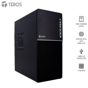 Case Teros TE-1037S, Factor de forma ATX, 250 W, USB 3.0 / 2.0, Audio, Negro.