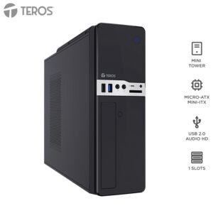 Case Teros TE-1032S, Slim, 250 W, USB 3.2 / USB 2.0, Audio HD, DVD, Negro