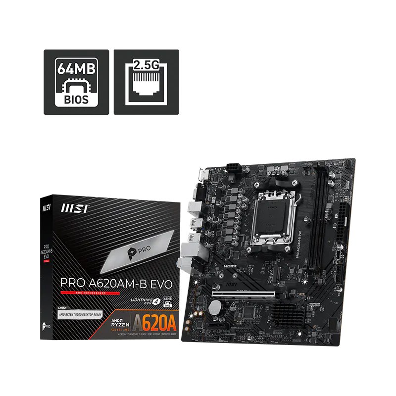 Motherboard MSI PRO A620AM-B EVO, Chipset AMD A620A, Socket AM5, HDMI, VGA, mATX