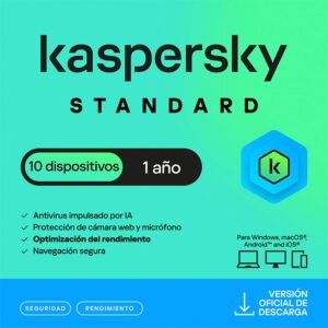 Antivirus Kaspersky Standard, para 10 PCs, Lic 1 año, Producto Virtual.