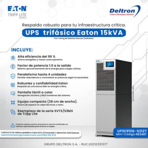 UPS Trifasico Eaton 15kVA, con 1 string de baterias internas (1x36x9Ah)