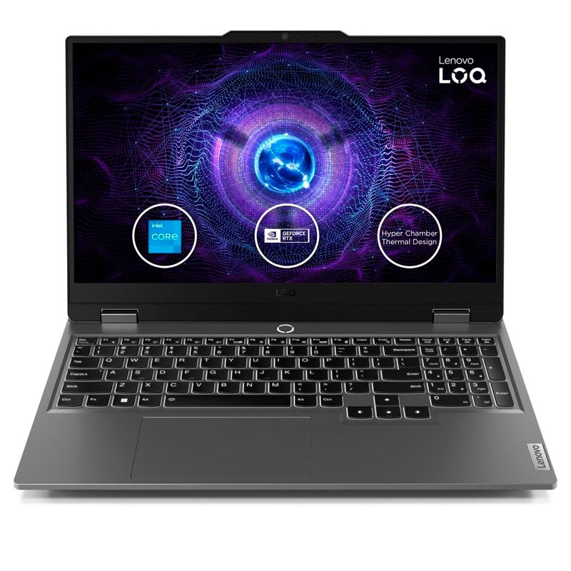 Notebook Lenovo LOQ 15IAX9, 15.6” FHD IPS, Core i5-12450HX hasta 4.4GHz, 8GB DDR5-4800MHz